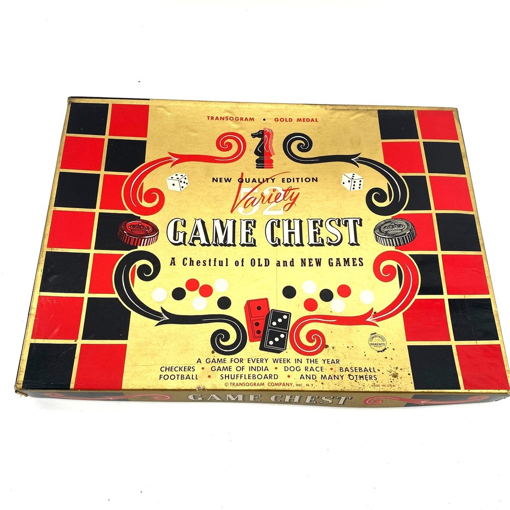 Vintage Transogram Gold Medal Variety Game Chest 52 1930s-50s Childrens Games